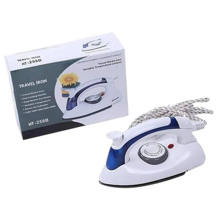 Portable mini electric steam iron foldable travel iron white, compact ironing device for clothes wrinkle removal home and travel use