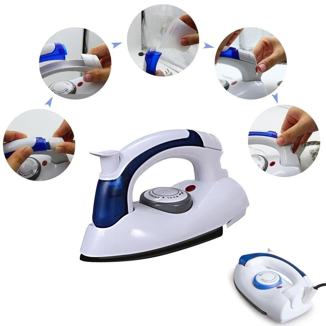 Portable mini electric steam iron foldable travel iron white, compact ironing device for clothes wrinkle removal home and travel use