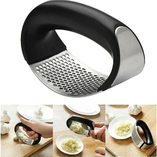 Stainless steel ginger garlic crusher with ABS handle, manual press tool for mincing garlic and ginger for daily kitchen cooking use