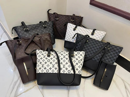Leather handbag set for girls checkered design with wallet stylish bag for school college and daily use