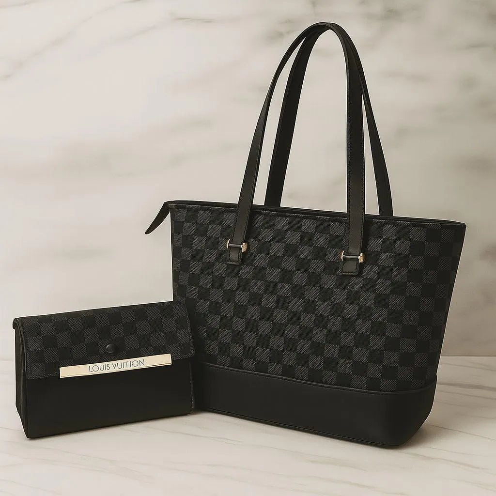 Leather handbag set for girls checkered design with wallet stylish bag for school college and daily use