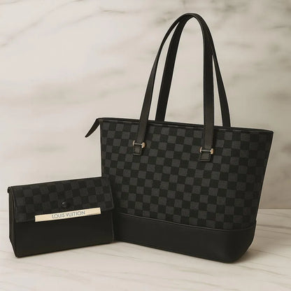 Leather handbag set for girls checkered design with wallet stylish bag for school college and daily use
