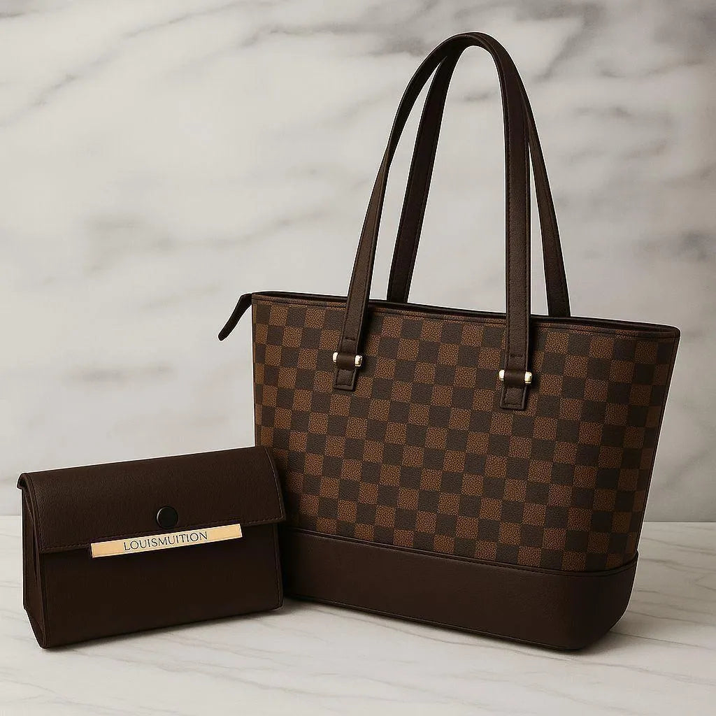 Leather handbag set for girls checkered design with wallet stylish bag for school college and daily use