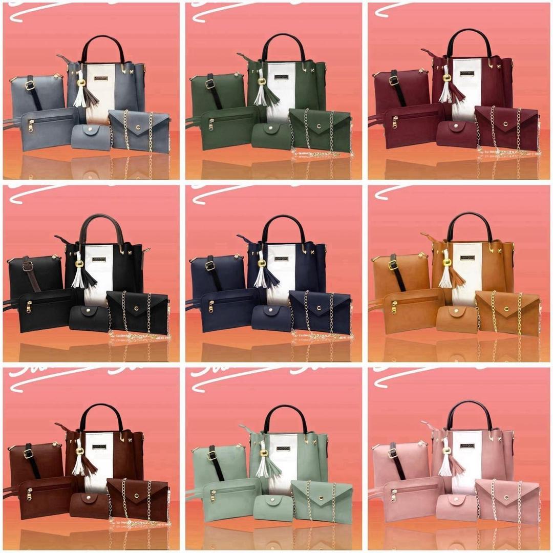 Girls 5 piece rexine handbag set by Swift Mart with tote crossbody clutch and pouch for stylish daily use
