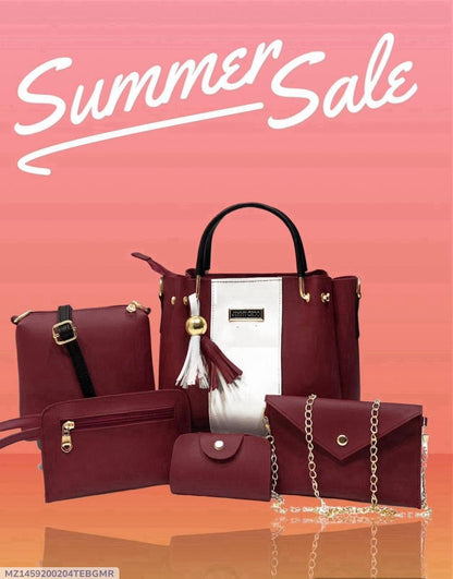 Girls 5 piece rexine handbag set by Swift Mart with tote crossbody clutch and pouch for stylish daily use