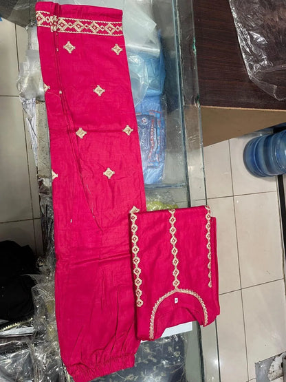 Girls pink embroidered cotton kurta pajama set, soft breathable outfit for Eid parties school and daily wear for kids