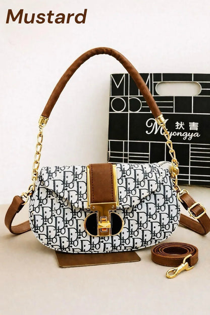 Mustard leather shoulder bag for girls with chain strap stylish compact handbag for casual outings and special occasions