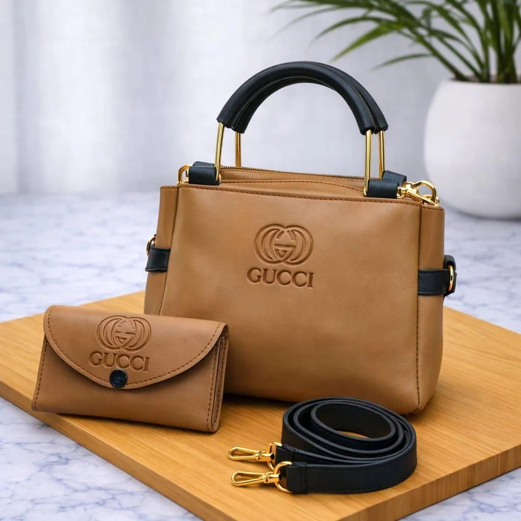 Purple leather handbag set for women 2 pcs with wallet stylish elegant bag with strap for daily and formal use