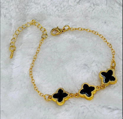 Gold plated black clover chain bracelet women fashion jewelry Pakistan Swift Mart