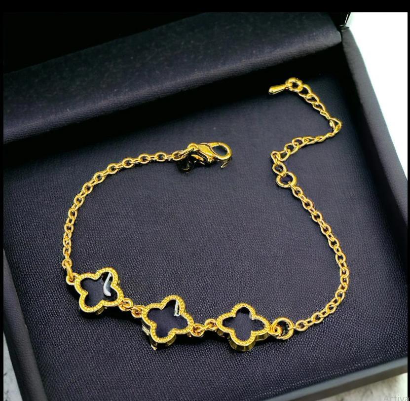 Gold plated black clover chain bracelet women fashion jewelry Pakistan Swift Mart