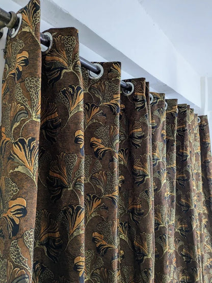 Golden jacquard printed curtain 56x96 inch panel with leaf pattern, elegant curtain for living room bedroom and home decor use