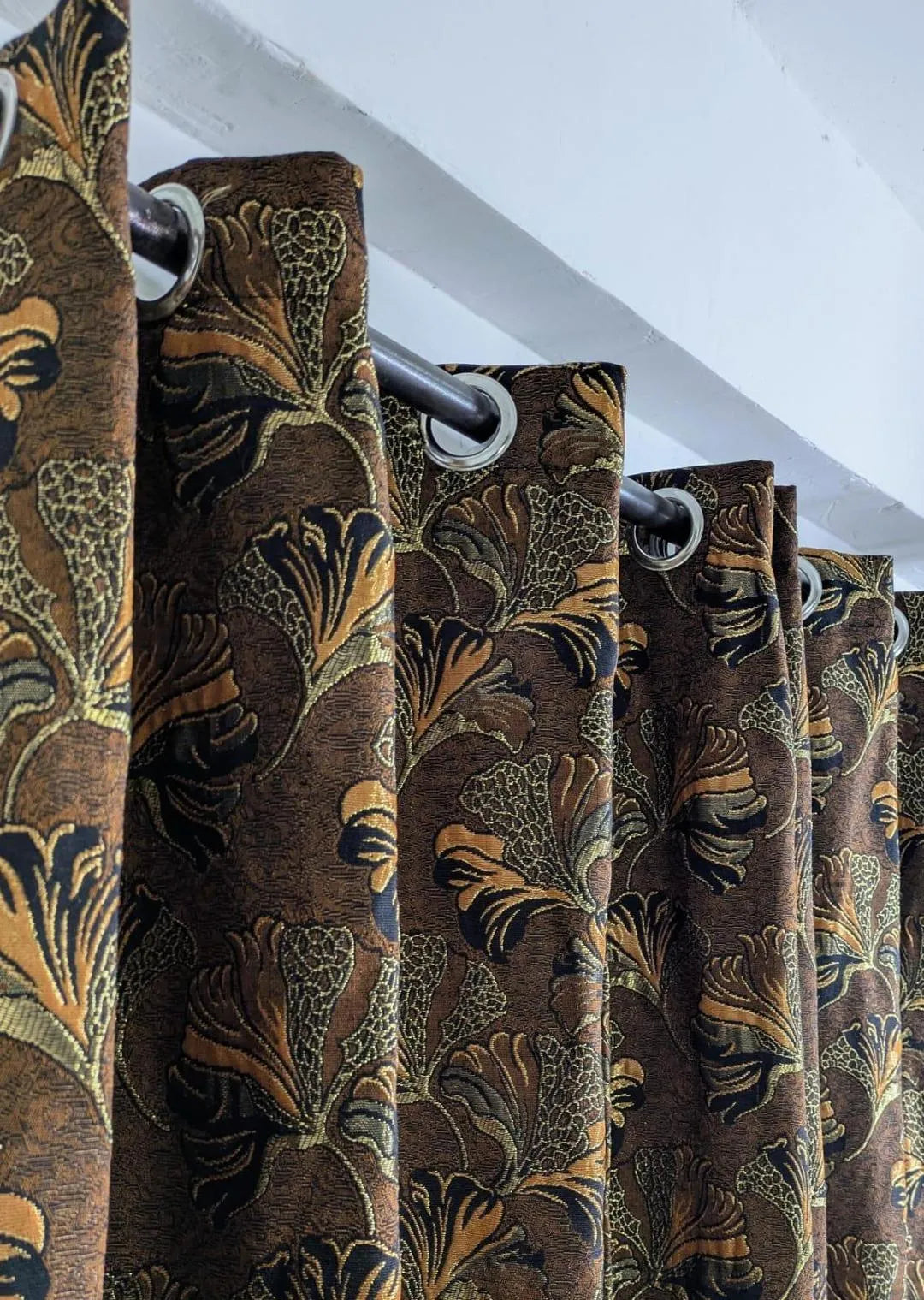Golden jacquard printed curtain 56x96 inch panel with leaf pattern, elegant curtain for living room bedroom and home decor use