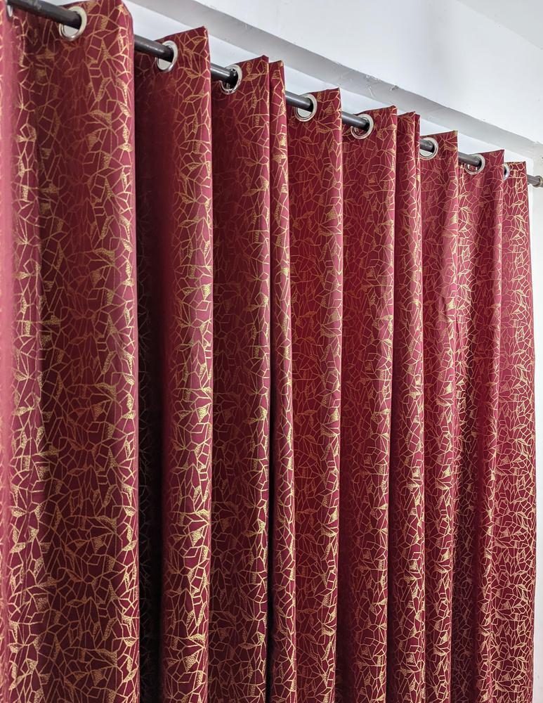 Golden textured curtains 55x92 inch burgundy panel with gold pattern, luxury curtain for living room bedroom and event decor
