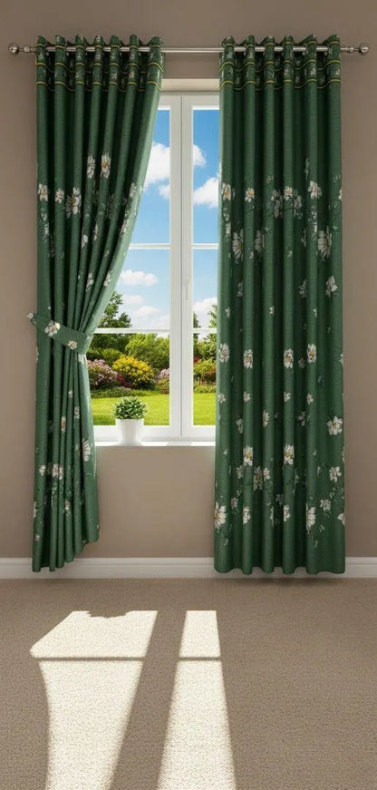 Green floral cotton curtains 2 pcs set 60x102 inch panels, soft breathable curtains for bedroom living room home decor use