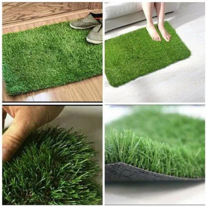 Grass door mat green non slip outdoor indoor rug, polyester floor mat for entrance dust control and home use