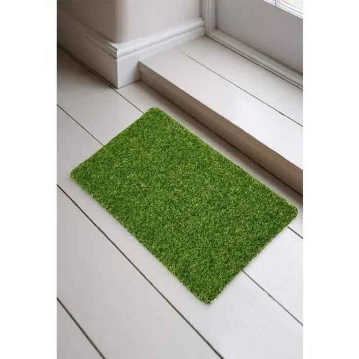 Grass door mat green non slip outdoor indoor rug, polyester floor mat for entrance dust control and home use