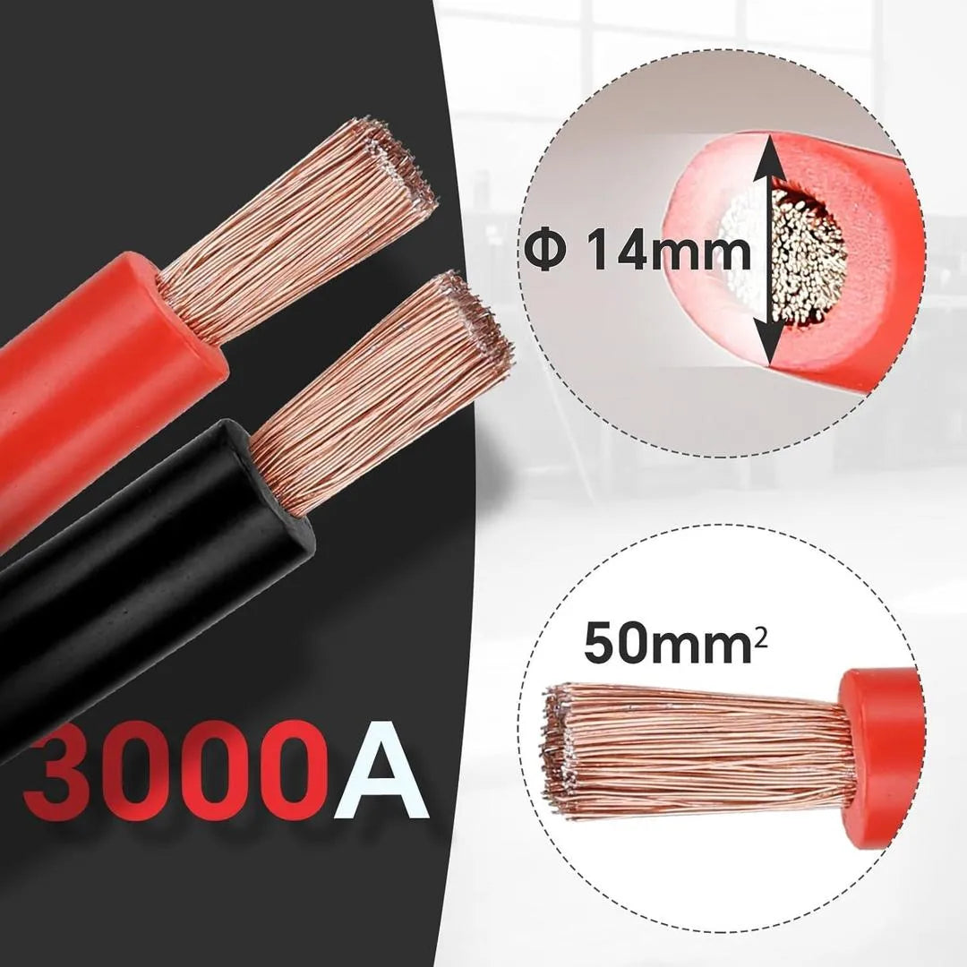 Heavy duty jumper cables 3000AMP car battery wires black with orange clamps, booster cables for vehicles emergency jump start use