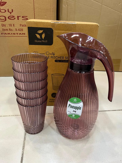 Crystal pineapple pitcher set 7 pcs jug and glass set for serving water juice and drinks, stylish dining table set for home and parties