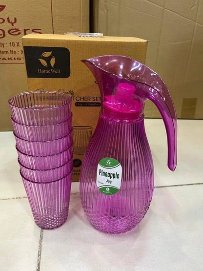 Crystal pineapple pitcher set 7 pcs jug and glass set for serving water juice and drinks, stylish dining table set for home and parties