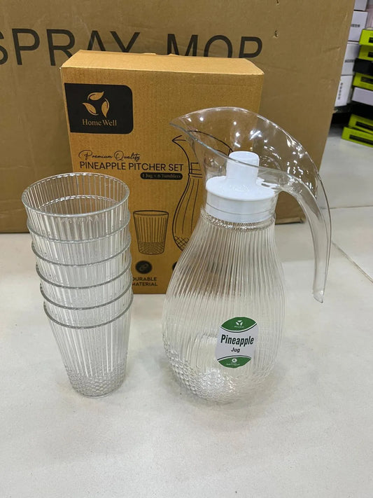 Crystal pineapple pitcher set 7 pcs jug and glass set for serving water juice and drinks, stylish dining table set for home and parties