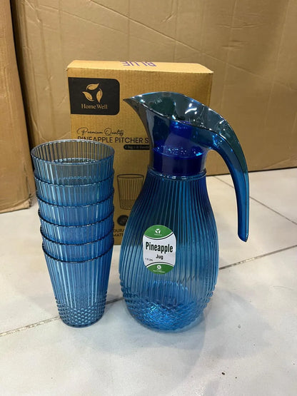 Crystal pineapple pitcher set 7 pcs jug and glass set for serving water juice and drinks, stylish dining table set for home and parties
