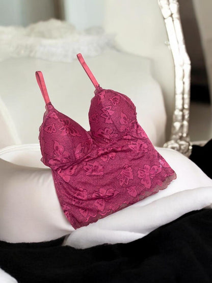 Red jacquard lace plunge bra padded soft fit stretch comfortable stylish everyday wear