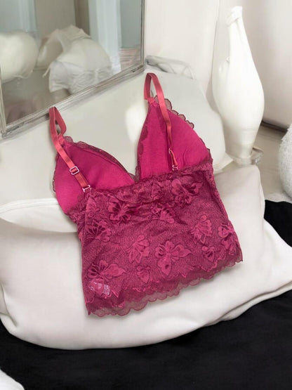 Red jacquard lace plunge bra padded soft fit stretch comfortable stylish everyday wear
