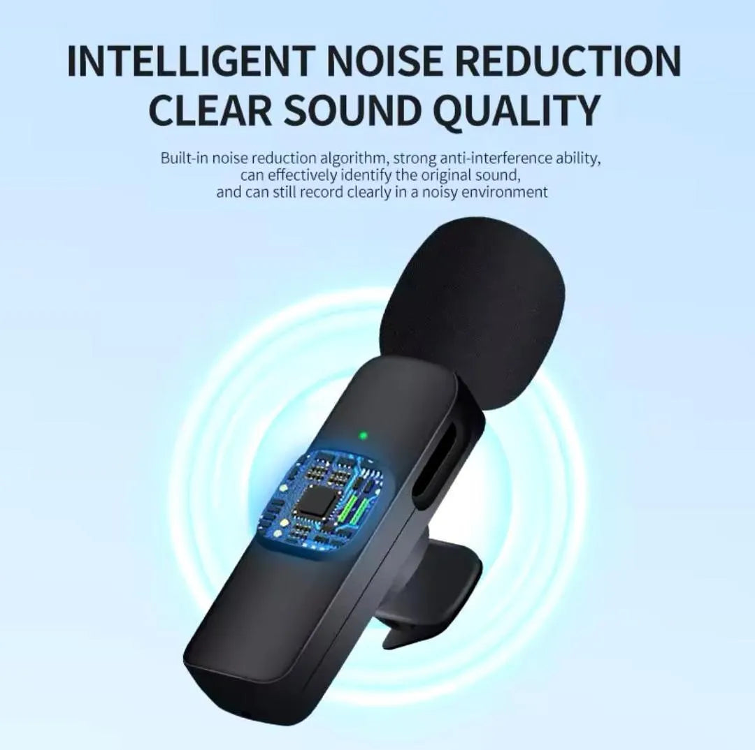 K8 wireless microphone black portable mic with noise reduction, compatible with iPhone Android Type C for vlogging streaming recording