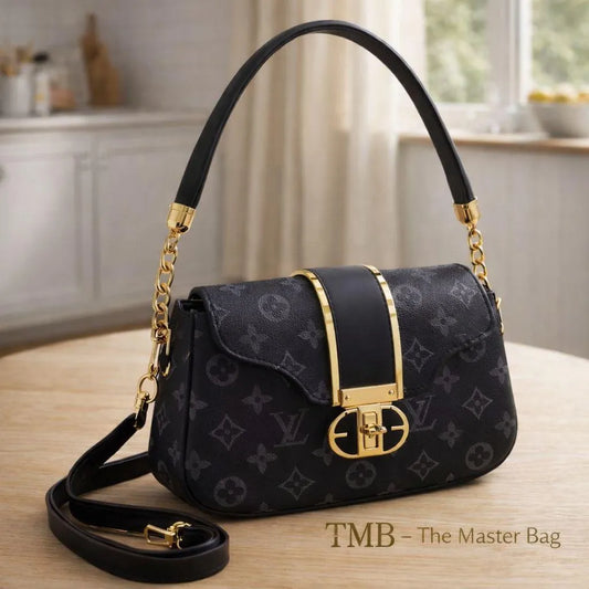 Leather shoulder bag for girls monogram design stylish compact handbag for school college and casual daily use