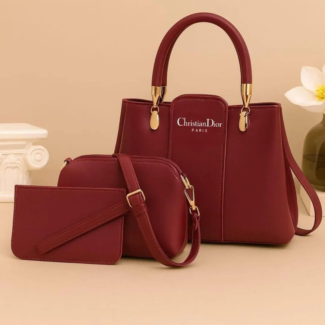Women leather handbag set 3 pcs multi color stylish bags for daily use casual outings and elegant occasions
