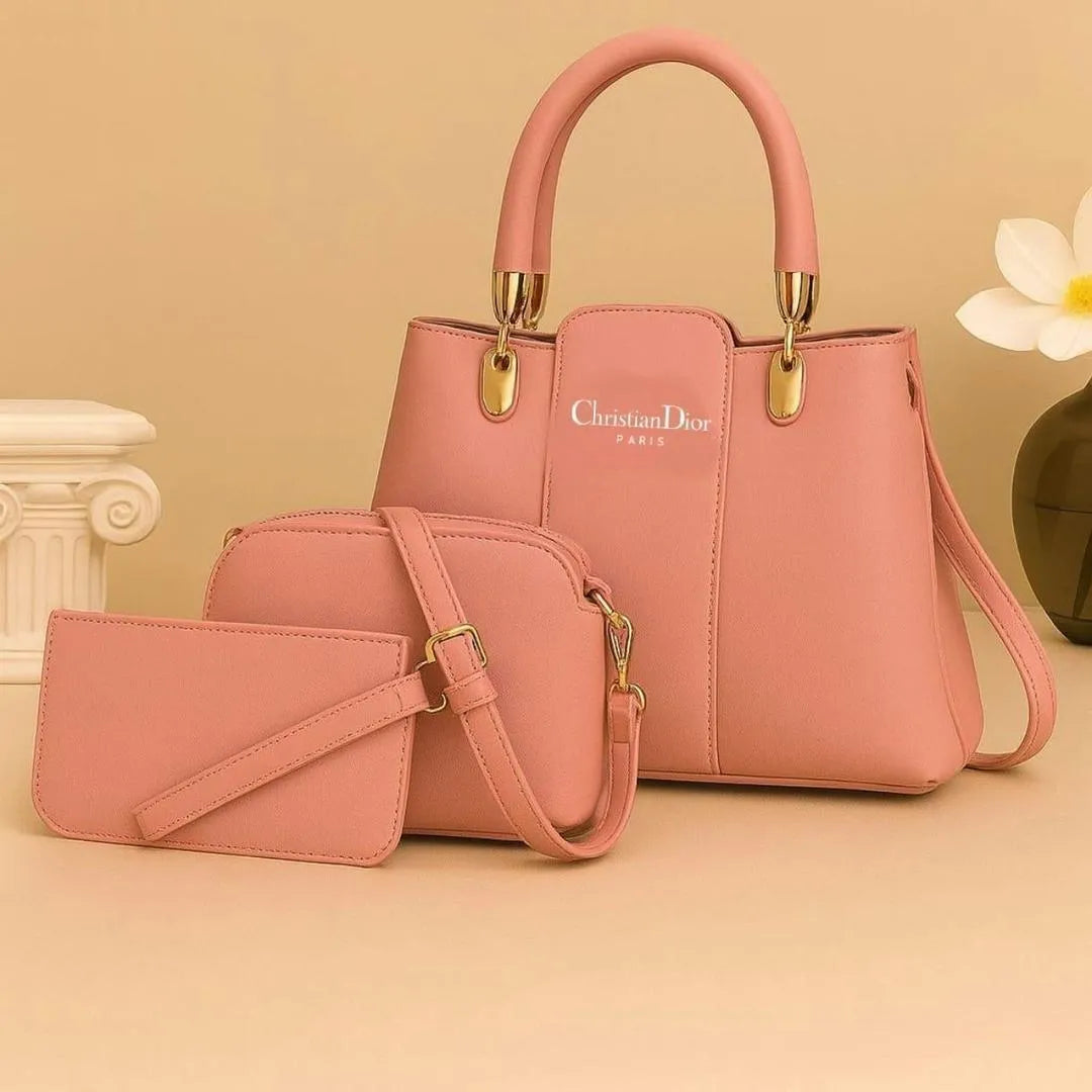 Women leather handbag set 3 pcs multi color stylish bags for daily use casual outings and elegant occasions