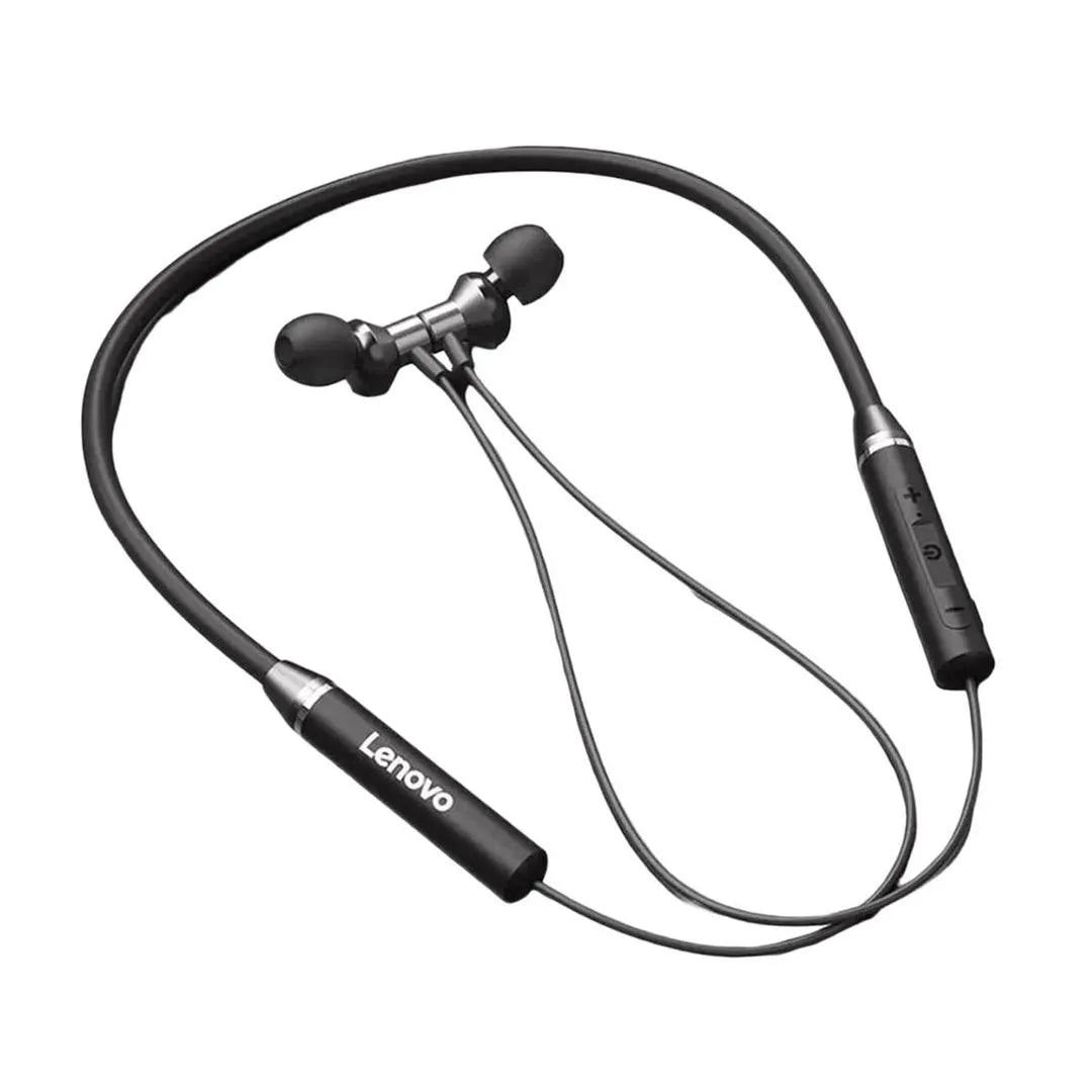 Lenovo wireless neckband Bluetooth 5.1 black magnetic earbuds with noise cancelling, comfortable neckband for gym travel and daily use