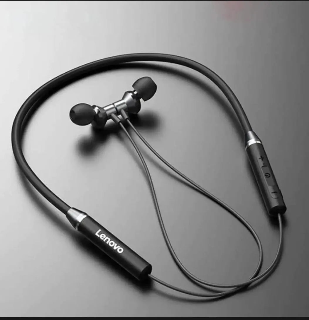 Lenovo wireless neckband Bluetooth 5.1 black magnetic earbuds with noise cancelling, comfortable neckband for gym travel and daily use