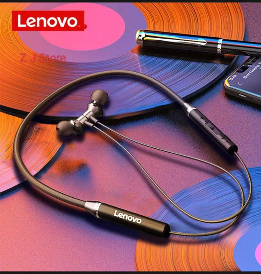 Lenovo wireless neckband Bluetooth 5.1 black magnetic earbuds with noise cancelling, comfortable neckband for gym travel and daily use