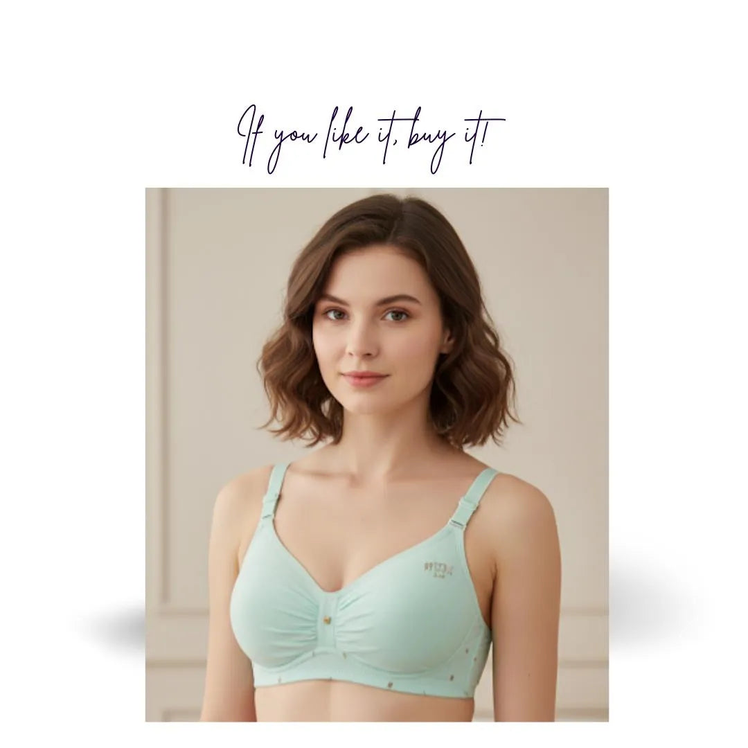 Blue printed cotton bra lightweight breathable full cup comfortable daily wear women
