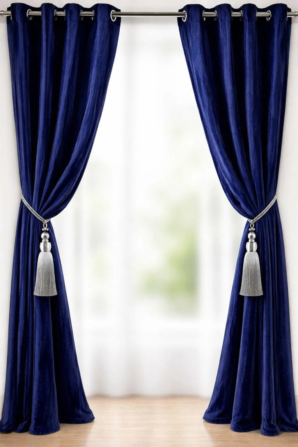 Blue velvet curtains 2 pcs set 60x86 inch panels, soft fleece velvet curtains for bedroom living room elegant home decor use