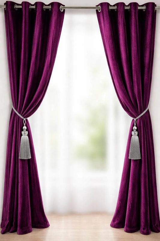Maroon velvet curtains 2 pcs set 60x86 inch panels, soft fleece velvet curtains for bedroom living room elegant home decor use
