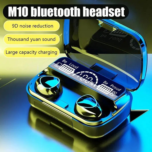 m10 tws bluetooth 5.3 earbuds led digital display black