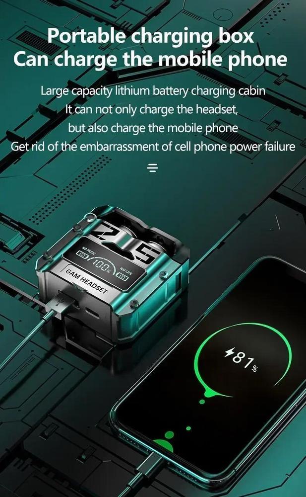 M25 wireless gaming earbuds black Bluetooth 5.0 in ear headphones with mic, noise cancelling earbuds for gaming music and calls