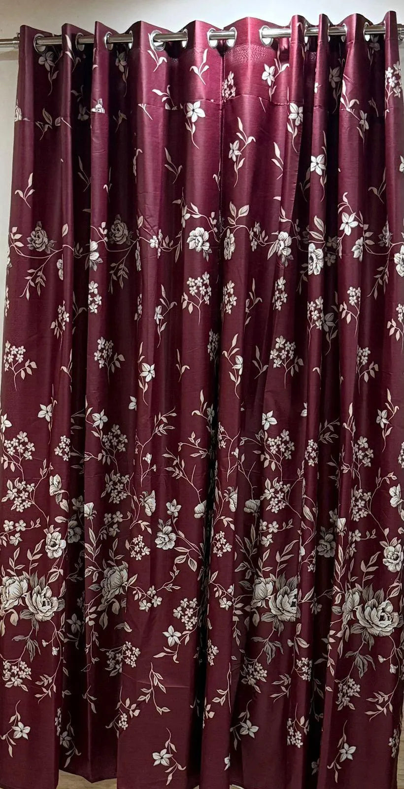 Maroon floral cotton curtains 2 pcs set 60x102 inch panels, soft breathable curtains for bedroom living room elegant home decor use