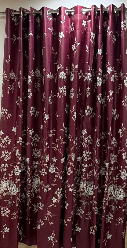 Maroon floral cotton curtains 2 pcs set 60x102 inch panels, soft breathable curtains for bedroom living room elegant home decor use