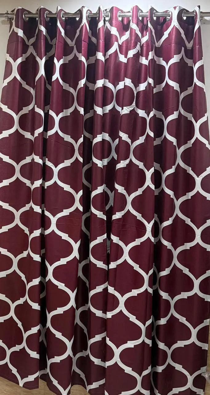 Maroon printed cotton curtains 2 pcs set 60x100 inch panels, soft breathable curtains for bedroom living room home decor use