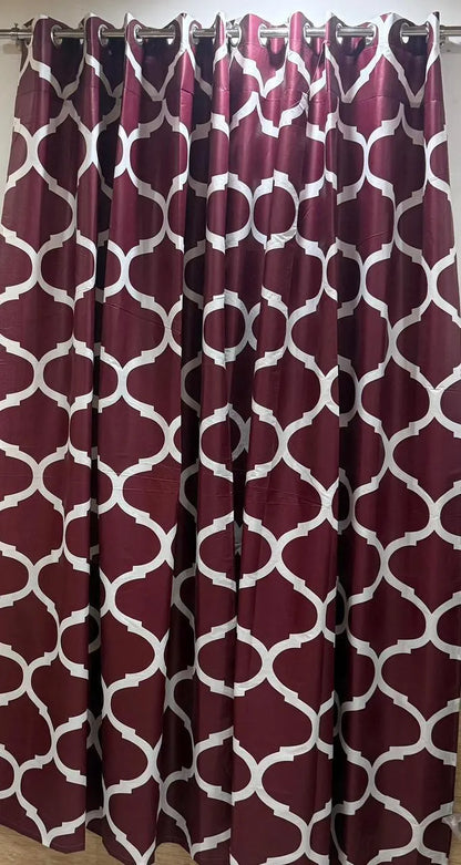 Maroon printed cotton curtains 2 pcs set 60x100 inch panels, soft breathable curtains for bedroom living room home decor use