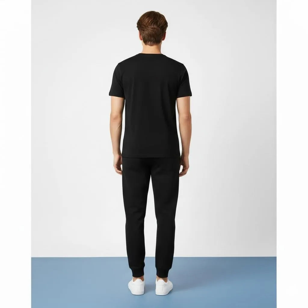 Men black polyester BTS print 2pc tracksuit with round neck shirt and joggers for casual wear and daily comfort in Pakistan