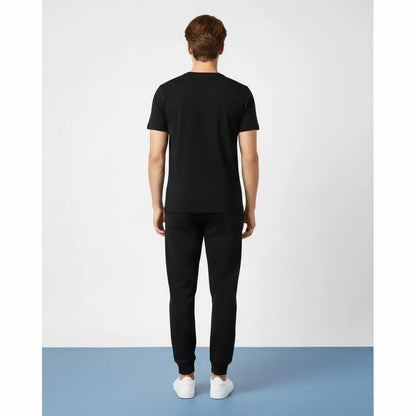 Men black polyester BTS print 2pc tracksuit with round neck shirt and joggers for casual wear and daily comfort in Pakistan