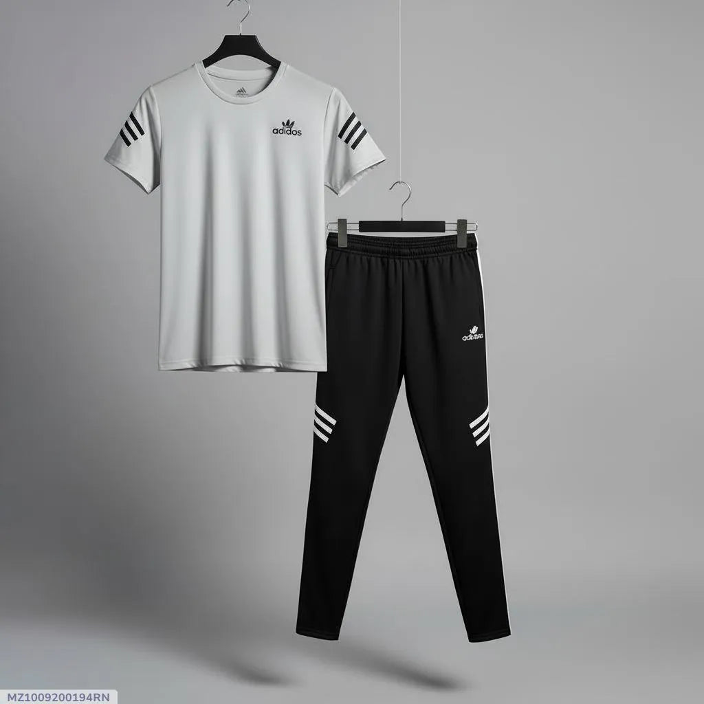 Men grey micro multicolor printed 2pc tracksuit for gym sports casual wear and daily comfort in Pakistan