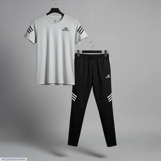 Men grey micro multicolor printed 2pc tracksuit for gym sports casual wear and daily comfort in Pakistan