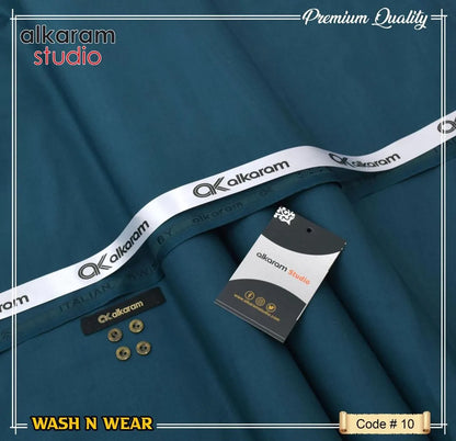 Men’s unstitched wash and wear turquoise suit for summer in Pakistan