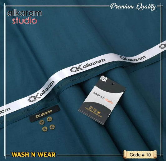 Men’s unstitched wash and wear turquoise suit for summer in Pakistan