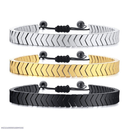 Mens crystal bracelet by Swift Mart with chevron design and adjustable cord for stylish daily and formal wear